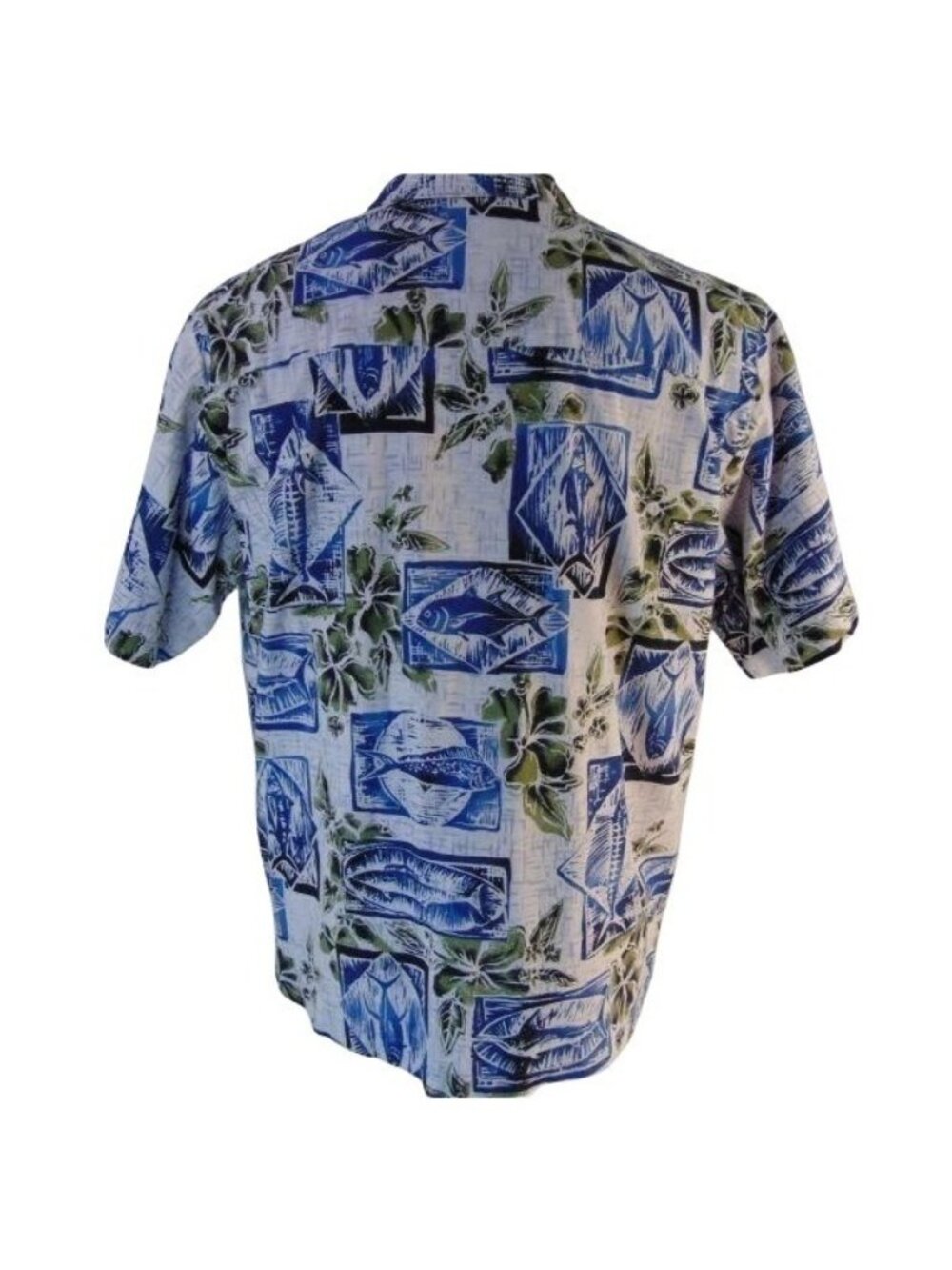 Vintage K2 Surf Mens Hawaiian Shirt L Blue White Marlin Fish Block Print Cotton - Picture 3 of 10